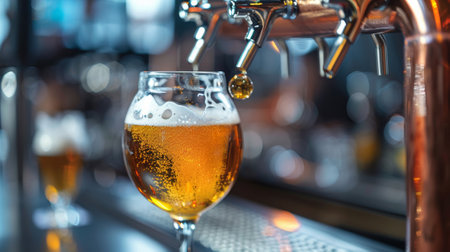 A close up of a glass filled with beer being poured, AIの素材