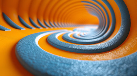 A close up of a spiral made out of blue and orange, AIの素材