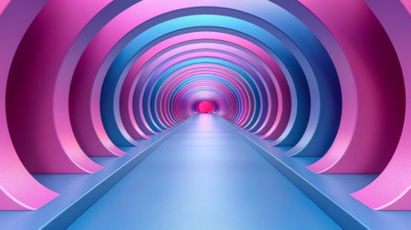 A long tunnel with a blue and pink color scheme, AIの素材