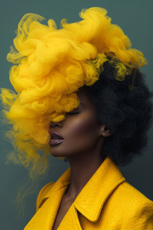 A woman with yellow hair wearing a coat and hat, AIの素材