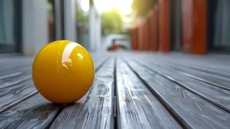 A yellow object sitting on a wooden deck outside, AIの素材