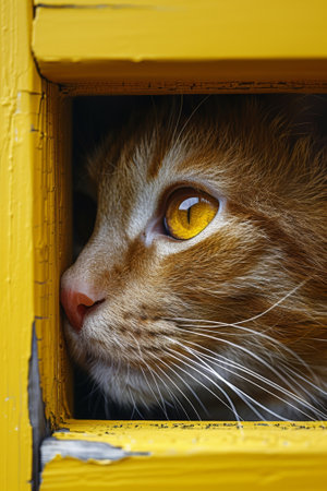 A close up of a cat looking out the window, AIの素材