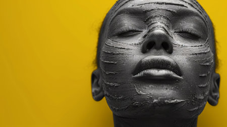 A close up of a woman with black tape on her face, AIの素材