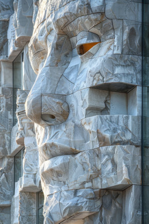 A close up of a face made out of stone blocks, AIの素材