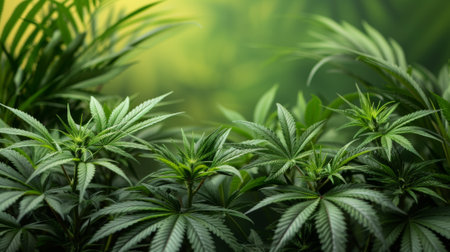 A close up of a marijuana plant with green leaves, AIの素材