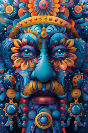 A colorful painting of a face with many different colors, AIの素材