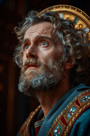 A close up of a man with long hair and beard, AIの素材