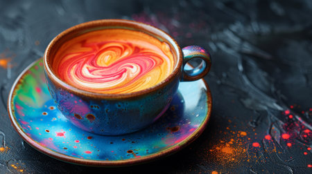A cup of coffee with a swirl on top sitting in front of it, AIの素材