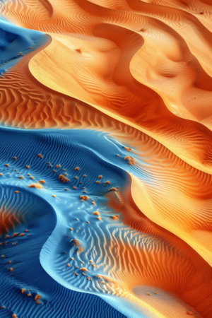 A close up of a sandy beach with waves and sand, AIの素材