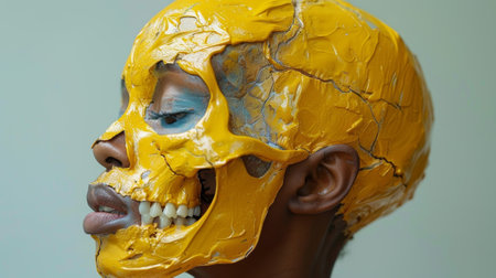 A person with a yellow face painted like a skull, AIの素材