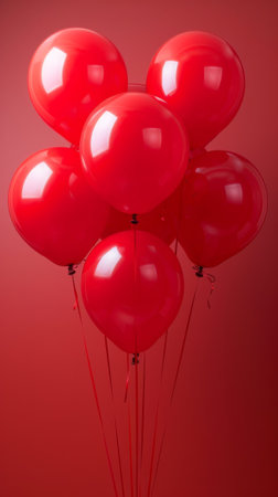 A bunch of red balloons are held up against a wall, AIの素材