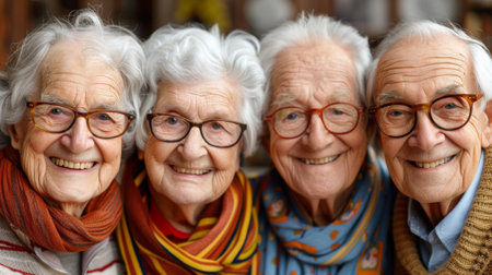 A group of elderly people wearing glasses and scarves, AIの素材
