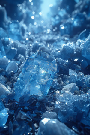 A close up of a blue crystal sitting on top of rocks, AIの素材