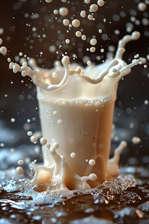 A glass of milk is being splashed into a cup, AIの素材
