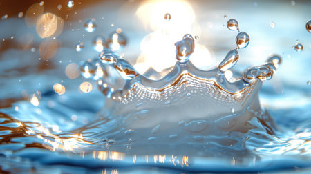 A close up of a water drop with the sun shining on it, AIの素材