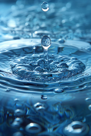 A close up of a drop of water in the middle of some blue liquid, AIの素材