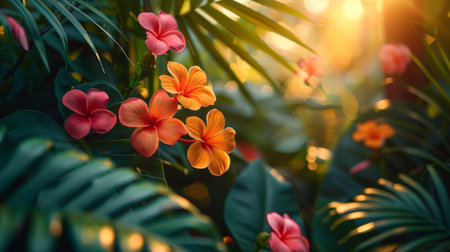 A close up of a bunch of flowers in the jungle, AIの素材