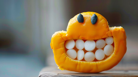 A close up of a carved out face made from an orange, AIの素材