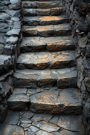 A stone steps leading up to a building with some stairs, AIの素材