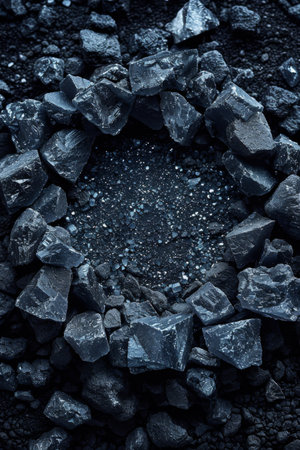 A circle of rocks and gravel in a dark area, AIの素材