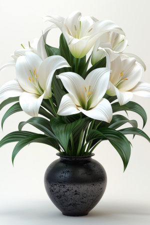 A vase with white flowers in it on a table, AIの素材
