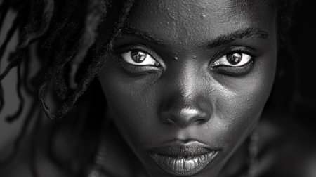 A close up of a woman with dreadlocks and an expression, AIの素材