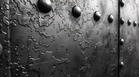 A close up of a metal door with rivets and buttons, AIの素材