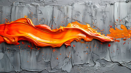 A painting of orange liquid flowing on a gray wall, AIの素材