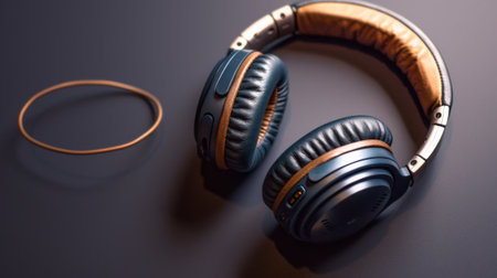 A pair of a blue and black headphones sitting on top of each other, AIの素材