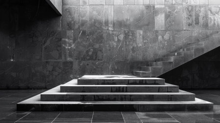 A black and white photo of a staircase with steps, AIの素材