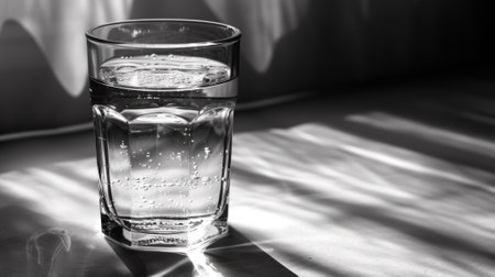 A glass of water with a shadow on the side, AIの素材