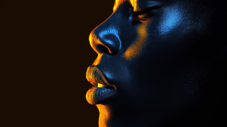 A close up of a womans face with her eyes closed, AIの素材