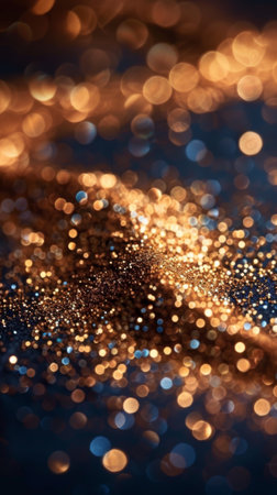 A close up of a blurry image with gold glitter, AIの素材