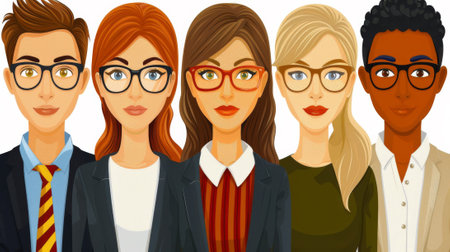 A cartoon of a group of people with different colored eyes, AIの素材