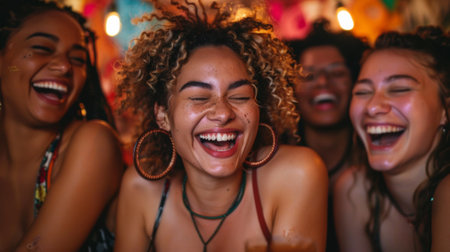 A group of women laughing and smiling at a party, AIの素材