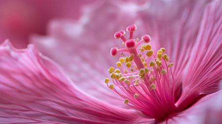 A close up of a pink flower with stamen and pistil, AIの素材