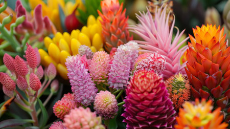 A close up of a bunch of different colored flowers, AIの素材