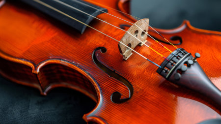 A close up of a violin with the bow resting on it, AIの素材