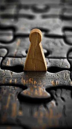 A wooden piece of a jigsaw puzzle with one small figure, AIの素材