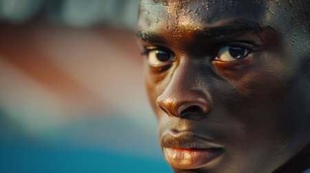 A close up of a man with wet hair and eyes, AIの素材
