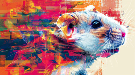A colorful painting of a guinea pig with bright colors, AIの素材