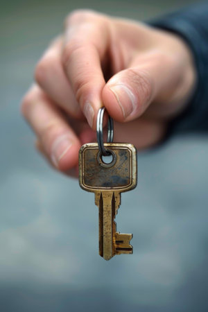 A person holding a key in their hand with the other on top, AIの素材