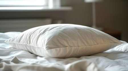 A white pillow on a bed with some pillows next to it, AIの素材