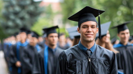 A group of a man in graduation gowns standing next to each other, AIの素材