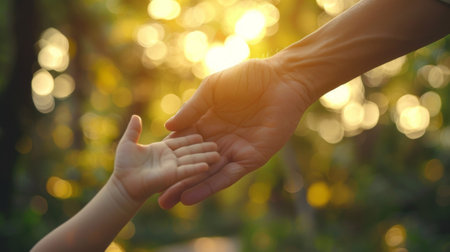 A close up of a hand reaching out to another child, AIの素材