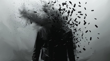 A man with a black jacket and his face covered in dust, AIの素材