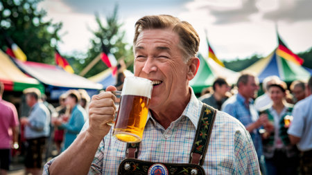 A man in traditional german clothing drinking beer at a festival, AIの素材