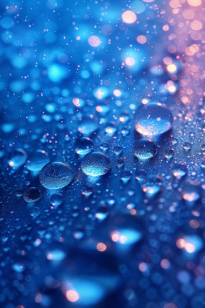 A close up of a blue surface with water droplets on it, AIの素材