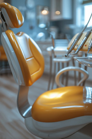 A dentists chair with a dental tool and toothbrush, AIの素材