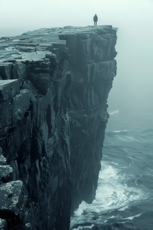 A person standing on a cliff overlooking the ocean, AIの素材
